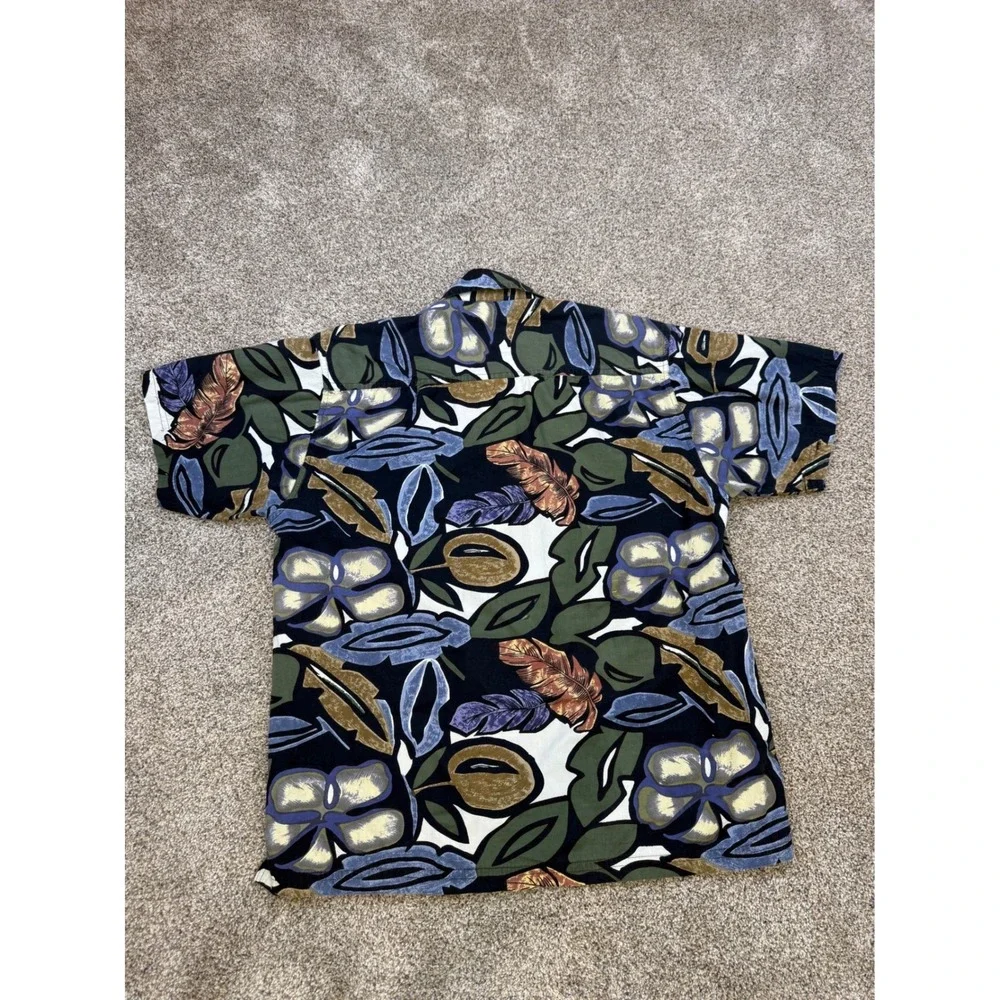 Reservoir Mens Medium Cotton Tropical Floral Hawaiian‎ Shirt Green Blue